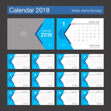 2018 takvim. Resepsiyon takvim modern tasarım şablonu.