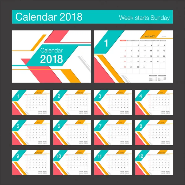 Calendrier 2018. Calendrier de bureau modèle de conception moderne . — Image vectorielle