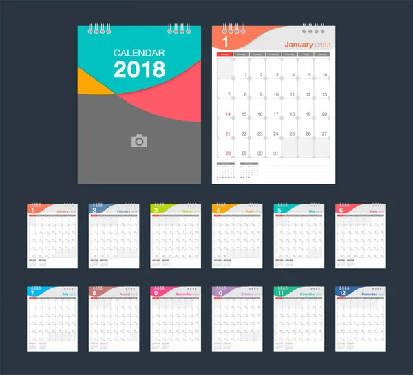 Calendario 2018. Calendario de escritorio plantilla de diseño moderno . — Vector de stock