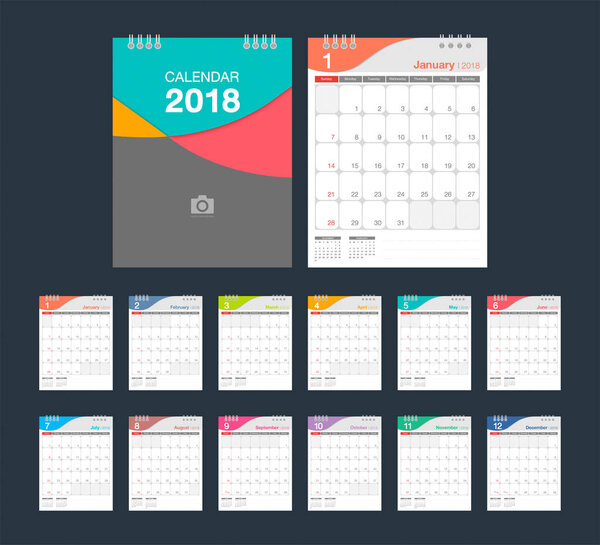 2018 Calendar. Desk Calendar modern design template.