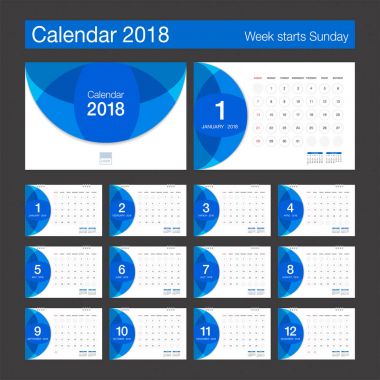 2018 takvim. Resepsiyon takvim modern tasarım şablonu. Hafta başlangıcı