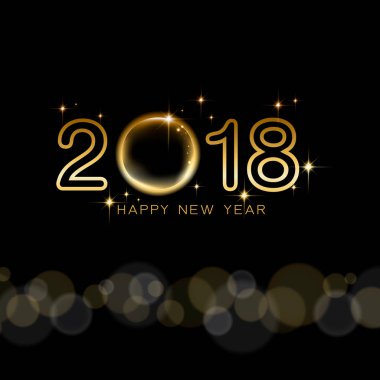Mutlu yeni yıl 2018 metin çizmek ile altın yıldız ve siyah backg