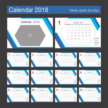 2018 takvim. Resepsiyon takvim modern tasarım şablonu ile yer f