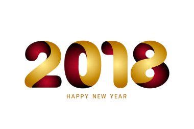Mutlu yeni yıl 2018 metin tasarım. Modern altın ve kırmızı metin desi