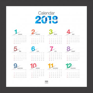 2018 takvim. Resepsiyon takvim modern tasarım şablonu. Hafta başlangıcı