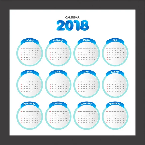 Calendario 2018. Calendario de escritorio plantilla de diseño moderno. Comienza la semana — Vector de stock
