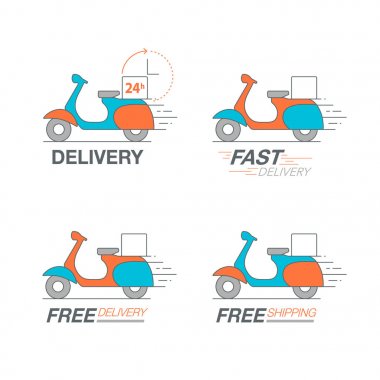 Teslimat Icon set. Scooter motosiklet Servisi, sipariş, 24 saat, f
