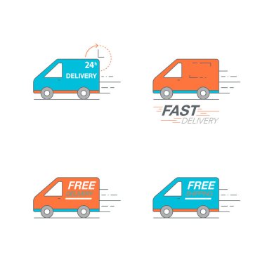 Teslimat Icon set. 24 saat, hızlı servis, sipariş, van ve wo ücretsiz