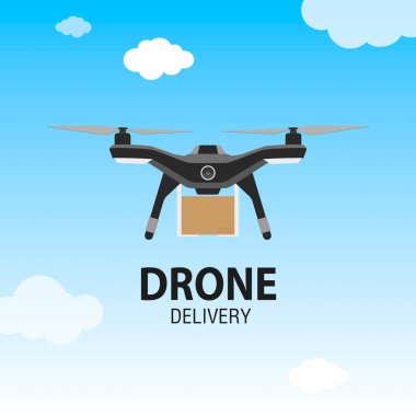 Uçak teslimat kavramı. Helikopter veya quadcopter Servisi, sipariş, kel