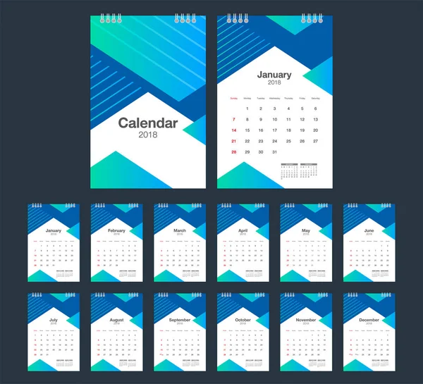 Kalendář roku 2018. Stolní kalendáře moderního designu šablony. Začátek týdne — Stockový vektor