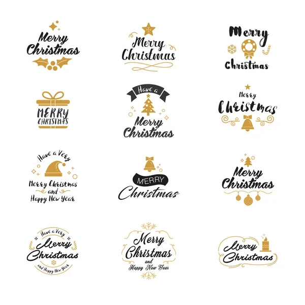 Merry Christmas and Happy New Year icon set. Typography, text de — Stock Vector