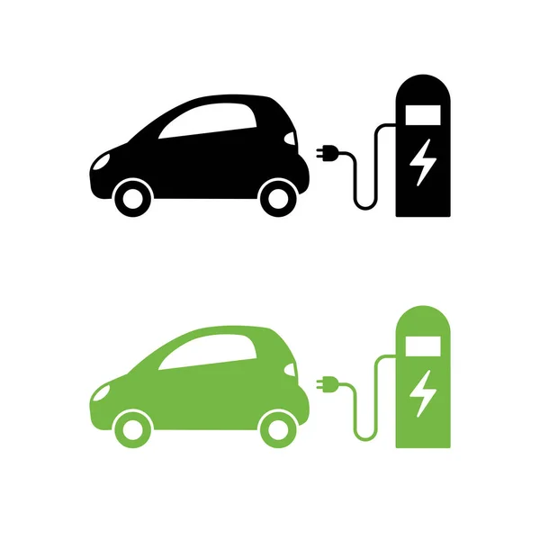 Voiture électrique et icône de la station de charge électrique. Véhicule hybride — Image vectorielle