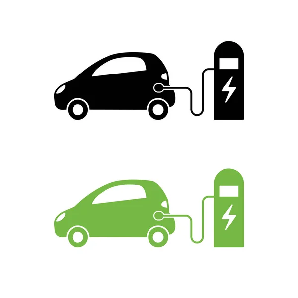 Electric car and electrical charging station icon. Hybrid Vehicl — Stock Vector