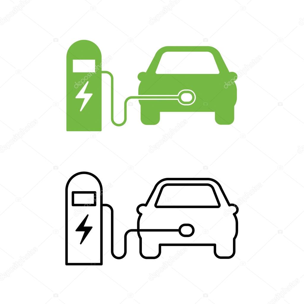 Electric car and electrical charging station icon. Hybrid Vehicl