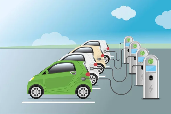 Voeding voor het opladen van elektrische auto. Elektrische auto opladen st — Stockvector