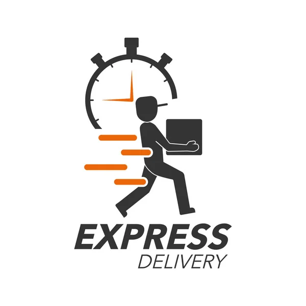 Concept d'icône de livraison express. Livreur avec icône de chronomètre — Image vectorielle