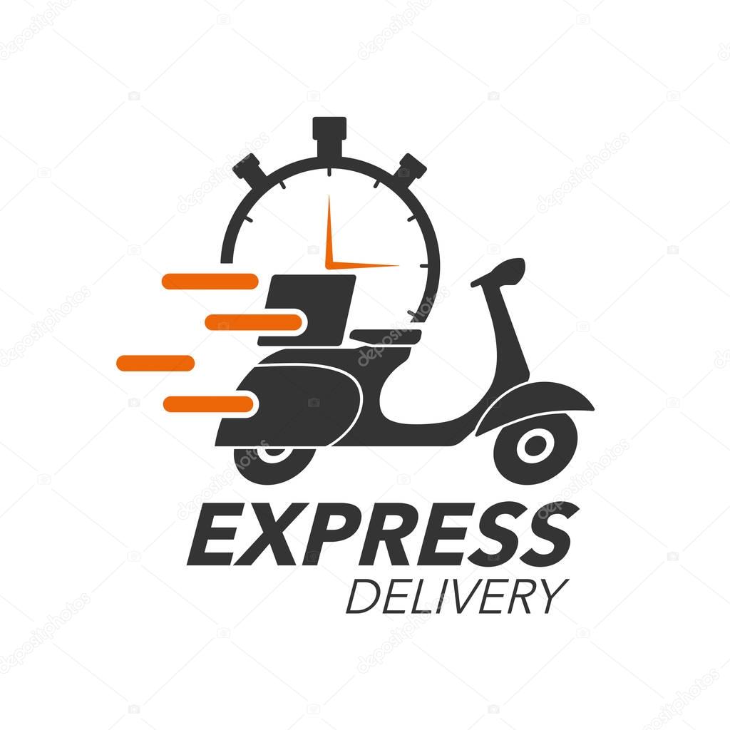 Express delivery icon concept. Scooter motorcycle with stop watc
