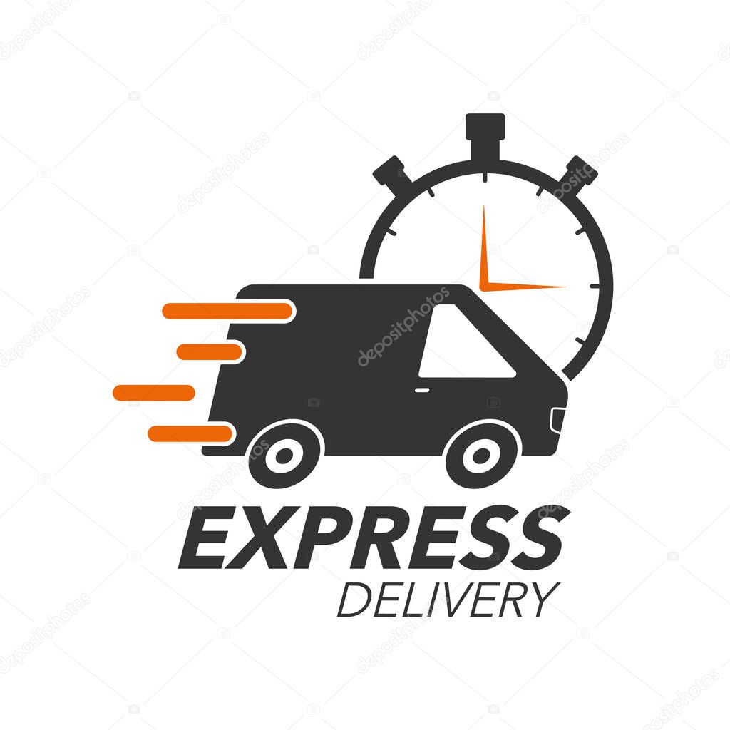 Express delivery icon concept. Van with stop watch icon for serv