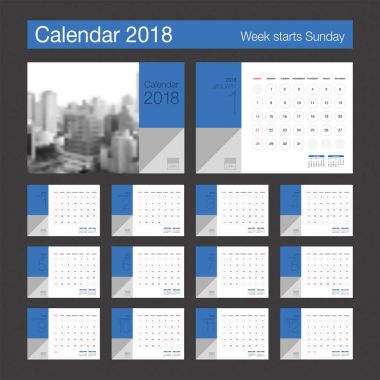 2018 takvim. Resepsiyon takvim modern tasarım şablonu. Hafta başlangıcı