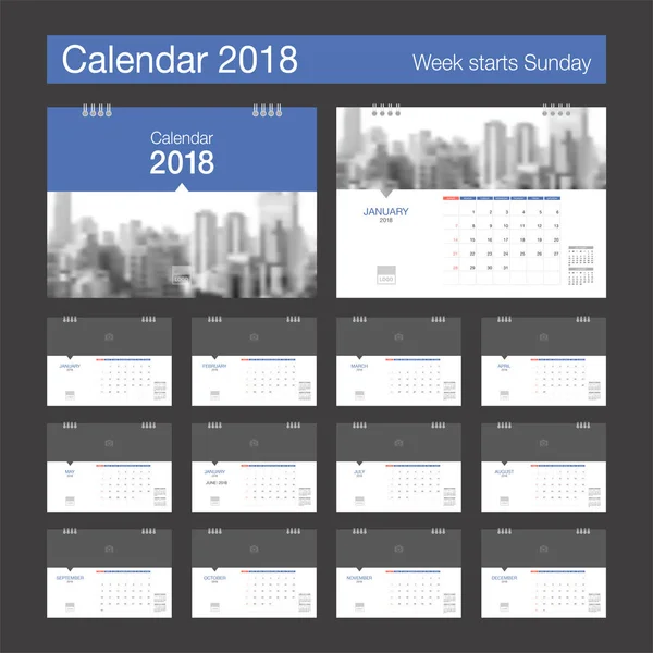 Calendário 2018. Desk Calendar modelo de design moderno com lugar f — Vetor de Stock