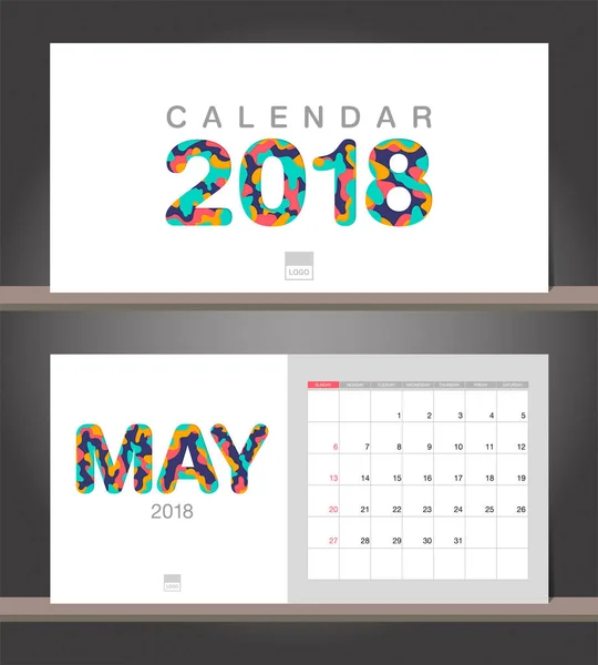 Calendrier mai 2018. Calendrier de bureau modèle de conception moderne avec pap — Image vectorielle