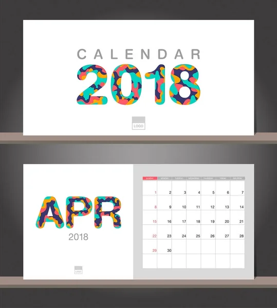 Abril 2018 Calendário. Desk Calendar modelo de design moderno com p — Vetor de Stock