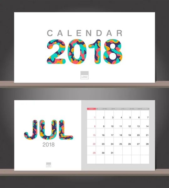 Julho 2018 Calendário. Desk Calendar modelo de design moderno com pa — Vetor de Stock