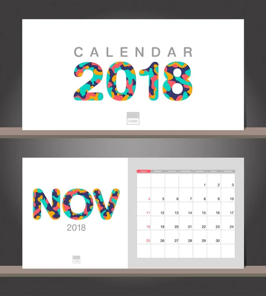 Novembro 2018 Calendário. Desk Calendar modelo de design moderno sagacidade — Vetor de Stock