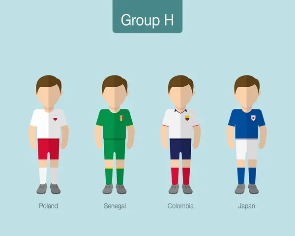2018 Uniforme de fútbol o equipo de fútbol. Grupo H con POLONIA, SENEGAL, COLOMBIA, JAPÓN . — Vector de stock