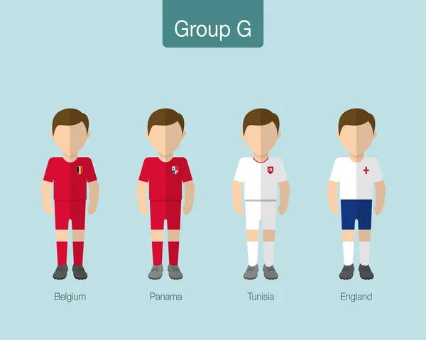 2018 Uniforme de fútbol o equipo de fútbol. Grupo G con BÉLGICA, PANAMÁ, TÚNEZ, INGLATERRA . — Vector de stock