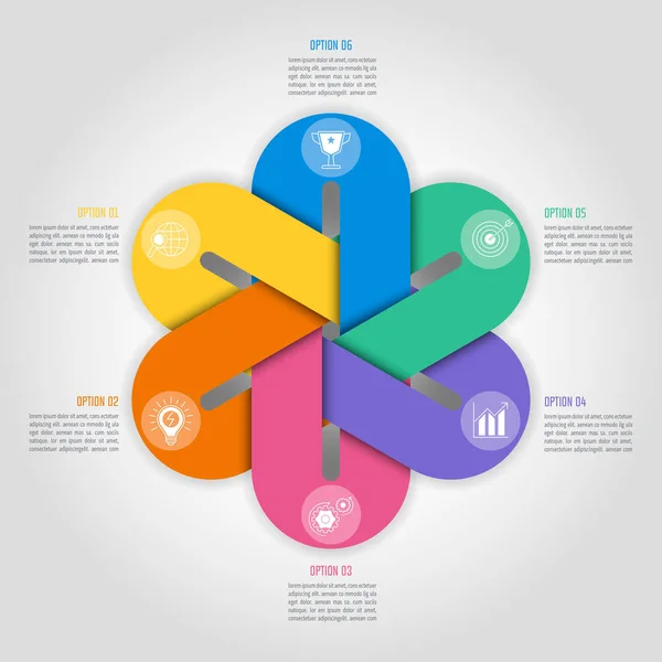 Koncepcja biznesowa projekt infografikę z 6 opcje — Wektor stockowy