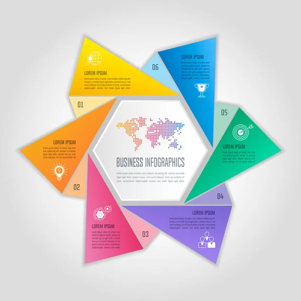 Konsep bisnis desain infografis dengan 6 opsi . - Stok Vektor