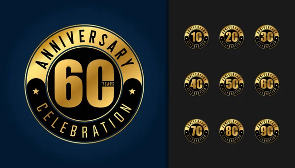 Conjunto de logotipo aniversario. emblema de celebración del aniversario de oro . — Vector de stock