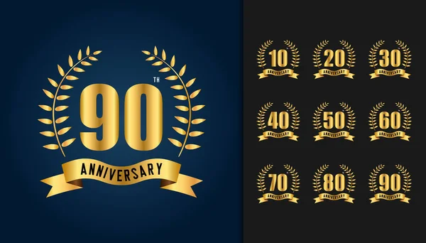 Conjunto de logotipo aniversario. emblema de celebración del aniversario de oro . — Vector de stock