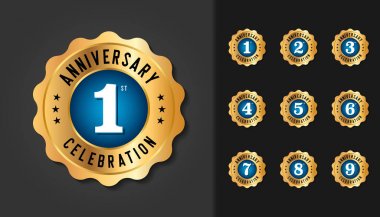 Set of anniversary badges. Golden anniversary celebration emblem. clipart