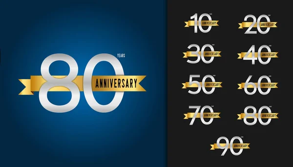 Set of anniversary logotype. Anniversary celebration emblem with ribbon. — Stock Vector
