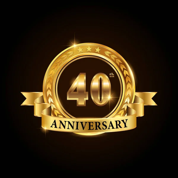40 års jubileum firande logotyp. Golden anniversary emblem med band. — Stock vektor