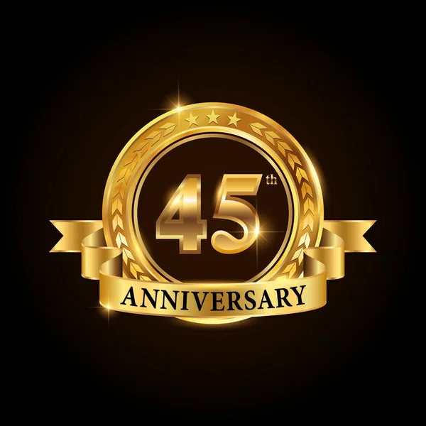 45 år årsjubileum firande logotyp. Golden anniversary emblem med band. — Stock vektor