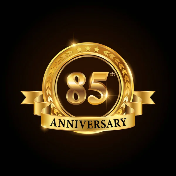 85 år årsjubileum firande logotyp. Golden anniversary emblem med band. — Stock vektor