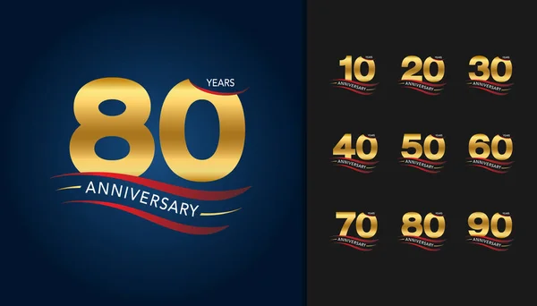 Yıldönümü logo kümesi. Altın yıldönümü kutlama amblemi.