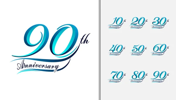 Conjunto de aniversario Caligrafía y Tipografía. Colorido aniversario celebración diseño de letras . — Vector de stock