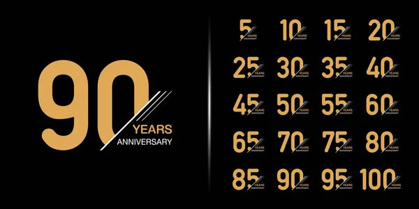 Set van Premium jubileum logo. Gouden Jubileumviering embleemontwerp. — Stockvector