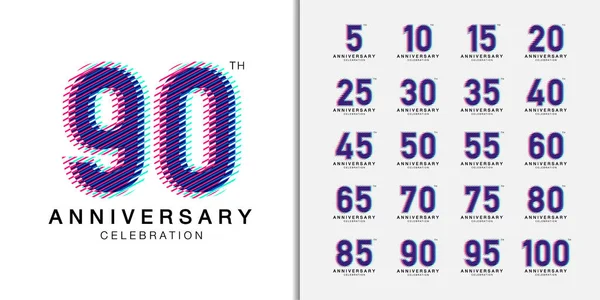 Set of trendy anniversary logotype. Multicolor anniversary celebration. — Stock Vector