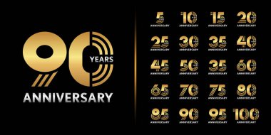 Set of premium anniversary logotype. Golden and silver anniversary celebration emblem design for company profile, leaflet, magazine, brochure, web, banner, invitation or greeting card. clipart