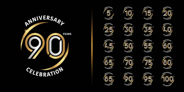 Ensemble de logotype anniversaire premium. Conception d'emblème de célébration d'anniversaire d'or et d'argent pour profil d'entreprise, dépliant, magazine, brochure, web, bannière, invitation ou carte de vœux . — Image vectorielle