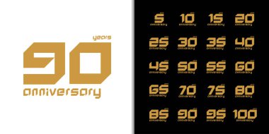 Moda yıldönümü logosu seti. Şirket profili, broşür, dergi, broşür posteri, internet, davetiye ya da tebrik kartı için modern geometrik yıldönümü ikonları tasarımı. Vektör illüstrasyonu.
