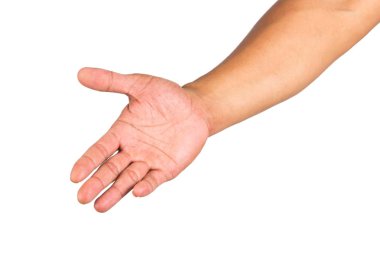 Beyaz arka planda erkek el izole edildi