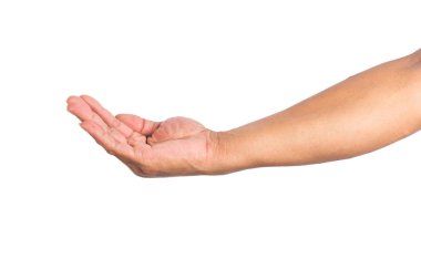 Beyaz arka planda erkek el izole edildi