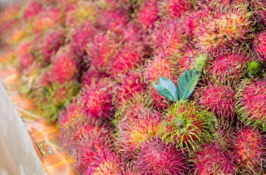 Bir sürü kıllı Rambutan meyve, bir Pazar