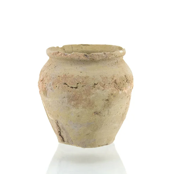 Big earthen jar, isolated on a white background — Stock Photo, Image